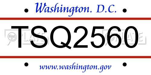 TSQ2560 District Of Columbia License Plate