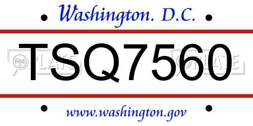 TSQ7560 District Of Columbia License Plate