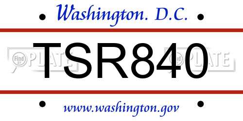 TSR840 District Of Columbia License Plate