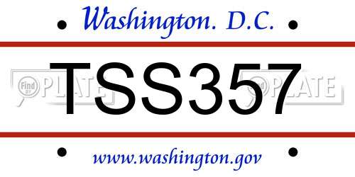 TSS357 District Of Columbia License Plate