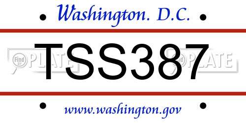 TSS387 District Of Columbia License Plate