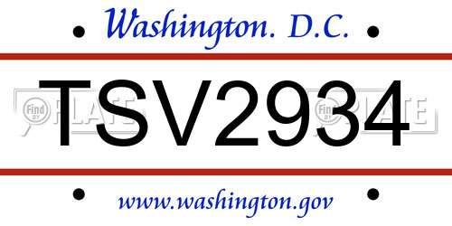 TSV2934 District Of Columbia License Plate