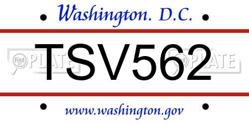 TSV562 District Of Columbia License Plate