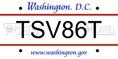 TSV86T District Of Columbia License Plate