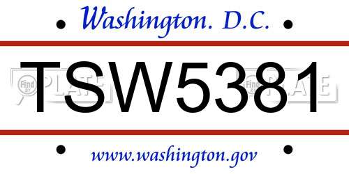 TSW5381 District Of Columbia License Plate