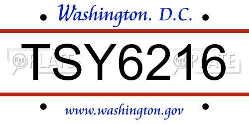 TSY6216 District Of Columbia License Plate