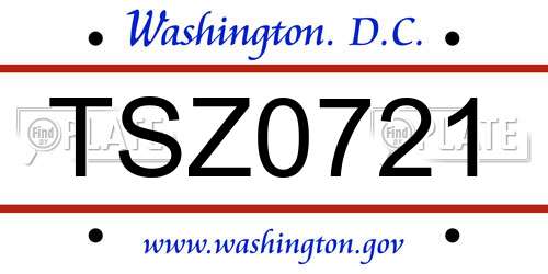 TSZ0721 District Of Columbia License Plate