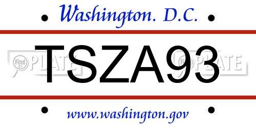 TSZA93 District Of Columbia License Plate