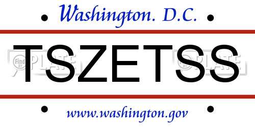 TSZETSS District Of Columbia License Plate