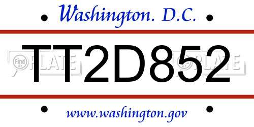 TT2D852 District Of Columbia License Plate