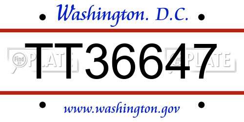 TT36647 District Of Columbia License Plate