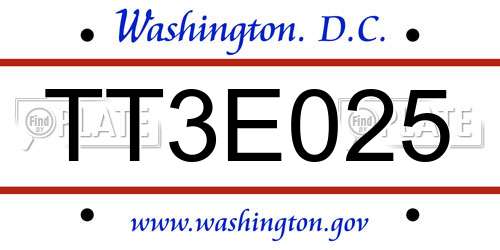 TT3E025 District Of Columbia License Plate