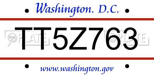 TT5Z763 District Of Columbia License Plate