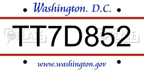 TT7D852 District Of Columbia License Plate