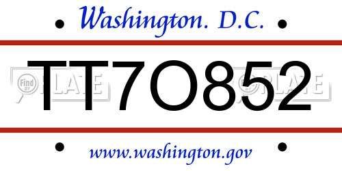 TT7O852 District Of Columbia License Plate