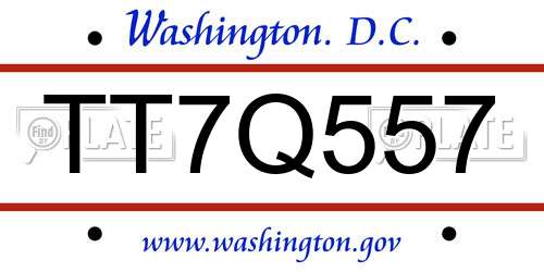 TT7Q557 District Of Columbia License Plate