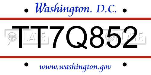 TT7Q852 District Of Columbia License Plate