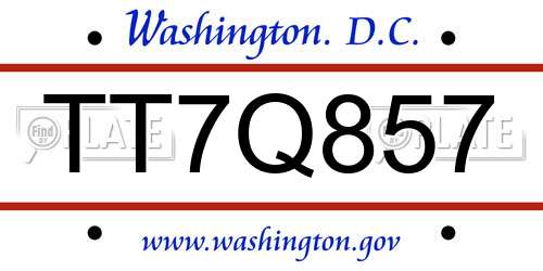 TT7Q857 District Of Columbia License Plate