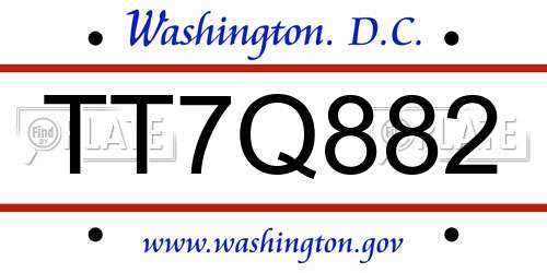 TT7Q882 District Of Columbia License Plate