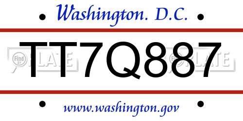 TT7Q887 District Of Columbia License Plate