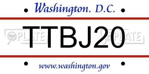 TTBJ20 District Of Columbia License Plate