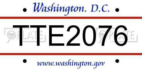 TTE2076 District Of Columbia License Plate