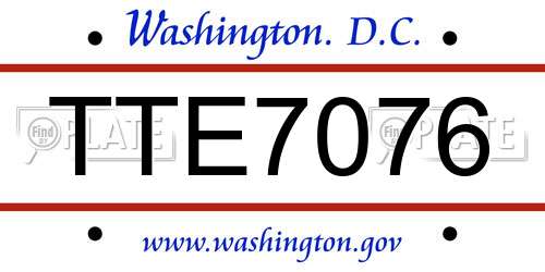 TTE7076 District Of Columbia License Plate