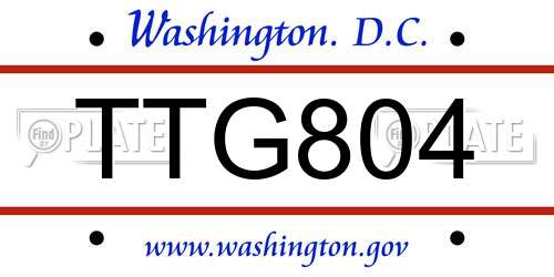 TTG804 District Of Columbia License Plate