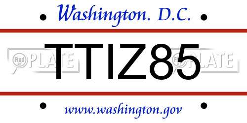 TTIZ85 District Of Columbia License Plate