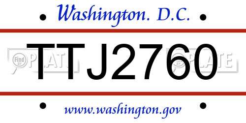 TTJ2760 District Of Columbia License Plate