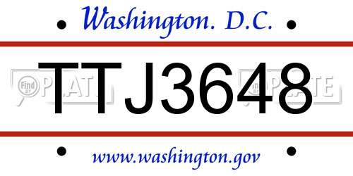 TTJ3648 District Of Columbia License Plate