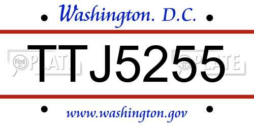 TTJ5255 District Of Columbia License Plate