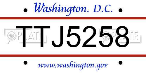 TTJ5258 District Of Columbia License Plate