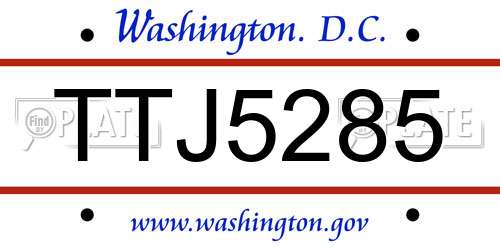 TTJ5285 District Of Columbia License Plate