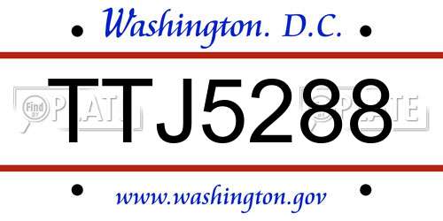 TTJ5288 District Of Columbia License Plate