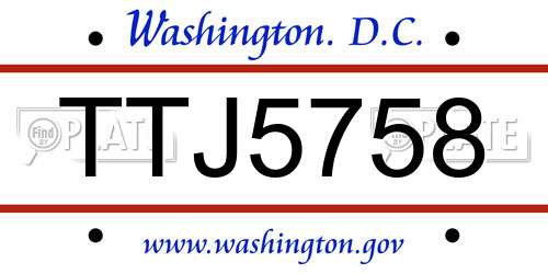 TTJ5758 District Of Columbia License Plate