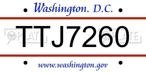 TTJ7260 District Of Columbia License Plate