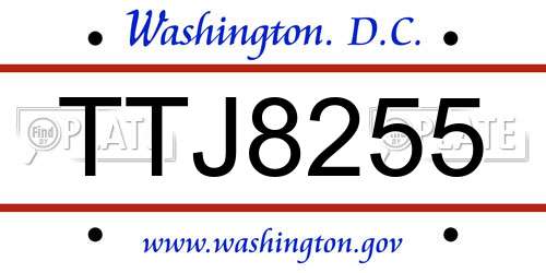 TTJ8255 District Of Columbia License Plate