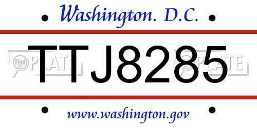 TTJ8285 District Of Columbia License Plate