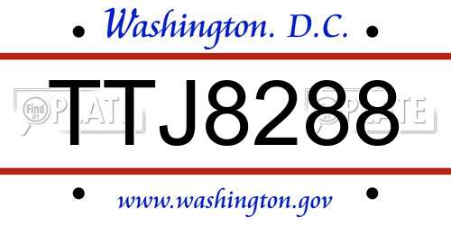 TTJ8288 District Of Columbia License Plate