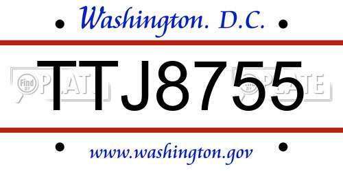 TTJ8755 District Of Columbia License Plate