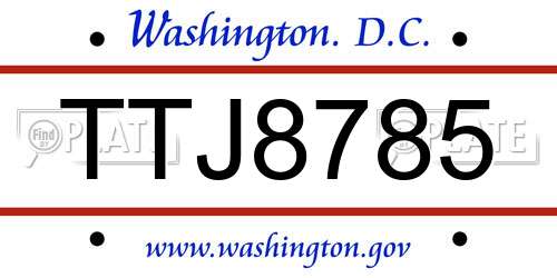 TTJ8785 District Of Columbia License Plate