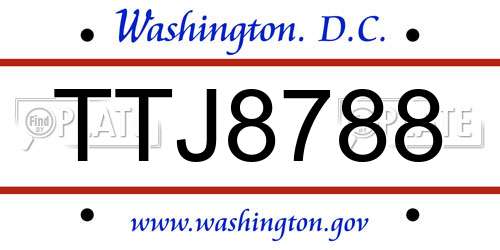 TTJ8788 District Of Columbia License Plate