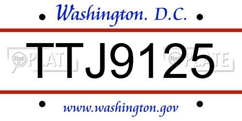 TTJ9125 District Of Columbia License Plate