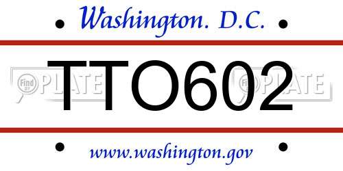 TTO602 District Of Columbia License Plate