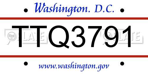 TTQ3791 District Of Columbia License Plate