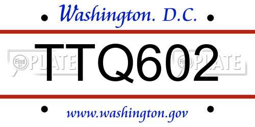 TTQ602 District Of Columbia License Plate