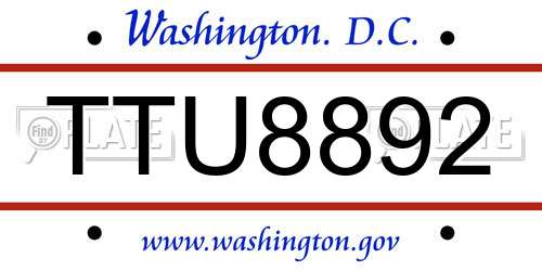 TTU8892 District Of Columbia License Plate
