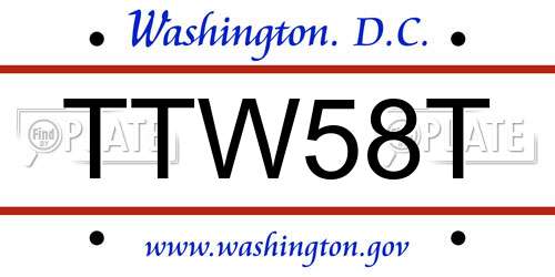 TTW58T District Of Columbia License Plate