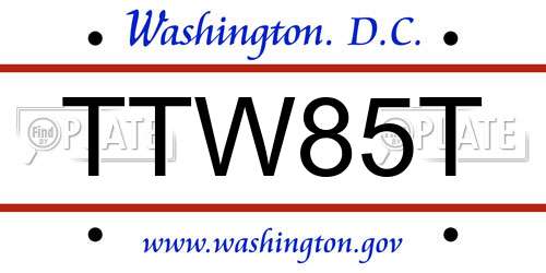 TTW85T District Of Columbia License Plate